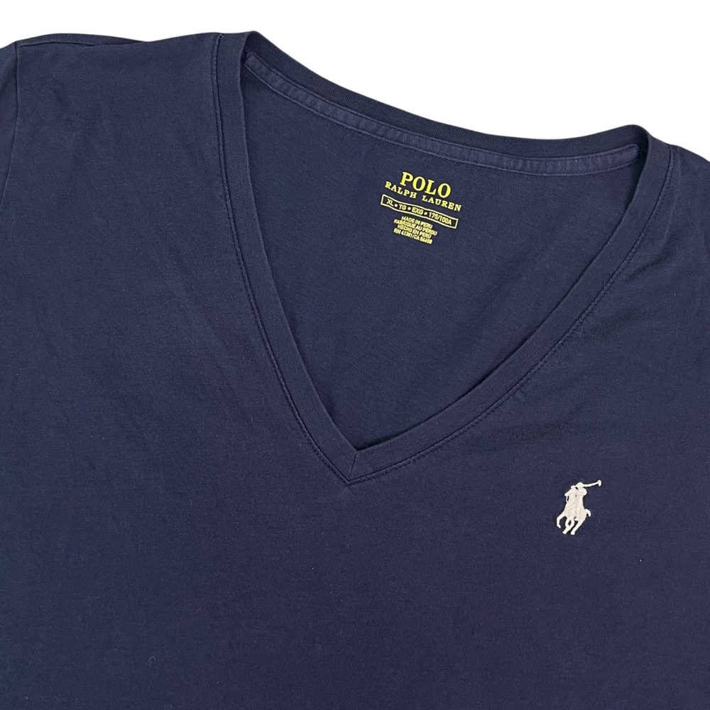 Polo Ralph Lauren Women's Navy Blue V-Neck Cotton T-Shirt XL Embroidered Pony